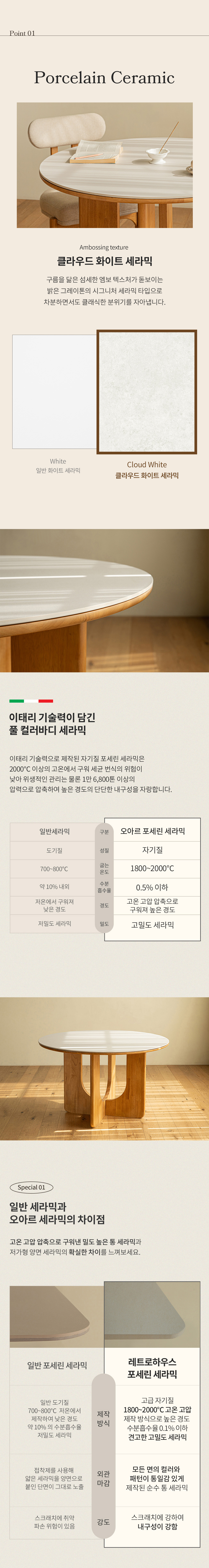 오아르 원목 포세린 세라믹 원형 테이블 식탁 1000 상세 이미지 11